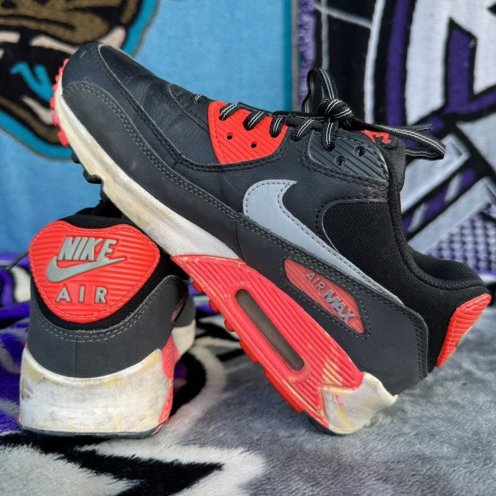 Size 4.5y - Nike Air Max 90 (GS) Infrared‎ gray Black 2013 (307793-080)